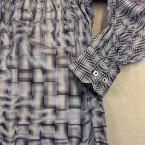 BUGATCHI Men's XXL Long Sleeve Plaid Dress Shirt Button Down Blue White - Picture 2 of 7